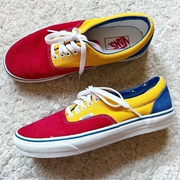 Vans OFF THE WALL Old Skool Red Blue Suede Yellow CanvasLace Up Sneaker
